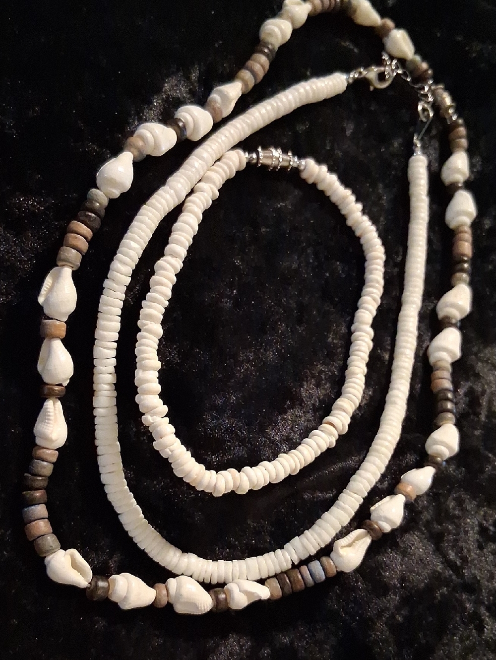 White Beaded Shell Necklace and Anklet Bracelet Set 18, 19 & 10 In Long